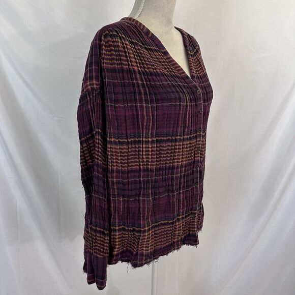 Free People Come On Over Shirt Size SMALL Plaid Oversized Button Up - Picture 4 of 8